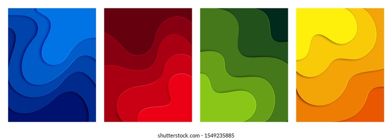 Set of 3D abstract background and paper cut shapes, vector illustration