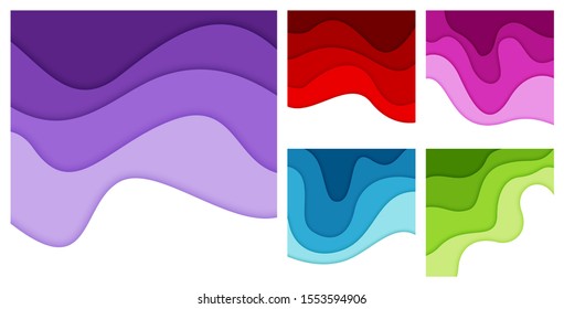 Set of 3D abstract background and paper cut shapes, vector illustration
