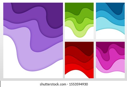 Set of 3D abstract background and paper cut shapes, vector illustration