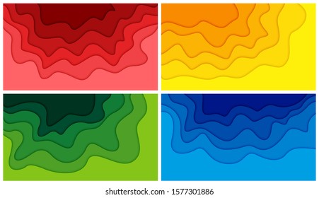 Set of 3D abstract background and paper cut shapes, vector illustration