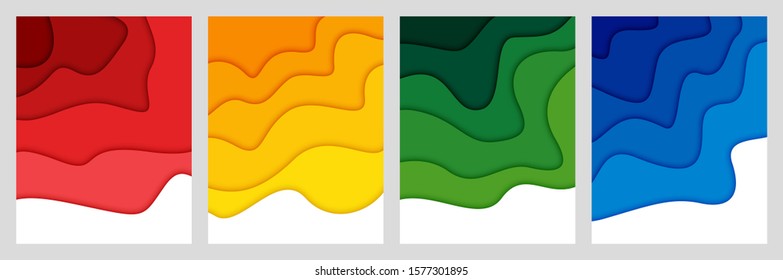 Set of 3D abstract background and paper cut shapes, vector illustration