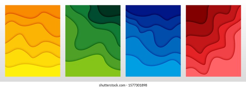 Set of 3D abstract background and paper cut shapes, vector illustration
