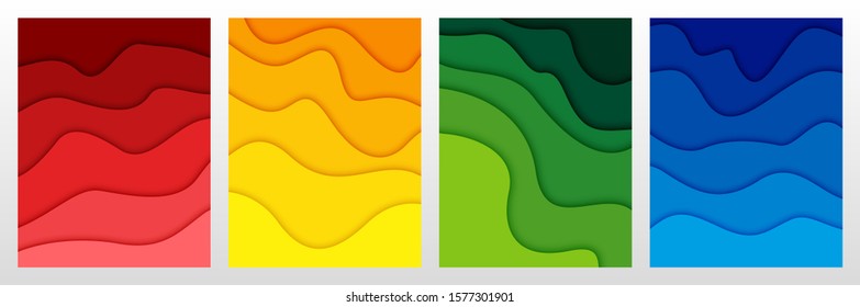 Set of 3D abstract background and paper cut shapes, vector illustration