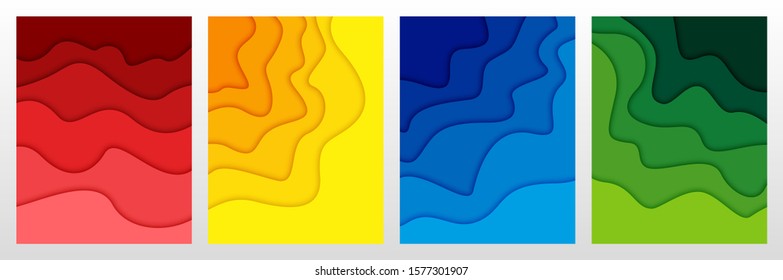Set of 3D abstract background and paper cut shapes, vector illustration