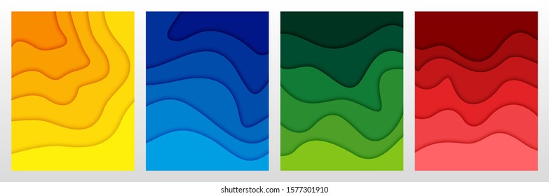 Set of 3D abstract background and paper cut shapes, vector illustration