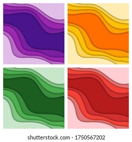 Set of 3D abstract background and paper cut shapes, vector illustration