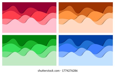 Conjunto de formas de corte de papel y fondo abstracto 3D, ilustración vectorial