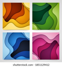 Conjunto de formas de corte de papel y fondo abstracto 3D, ilustración vectorial