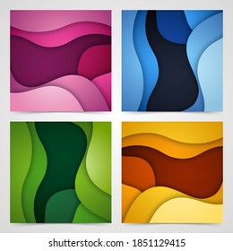 Set of 3D abstract background and paper cut shapes, vector illustration