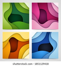 Set of 3D abstract background and paper cut shapes, vector illustration