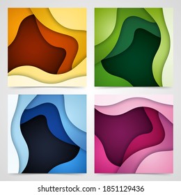 Set of 3D abstract background and paper cut shapes, vector illustration