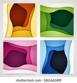 Set of 3D abstract background and paper cut shapes, vector illustration