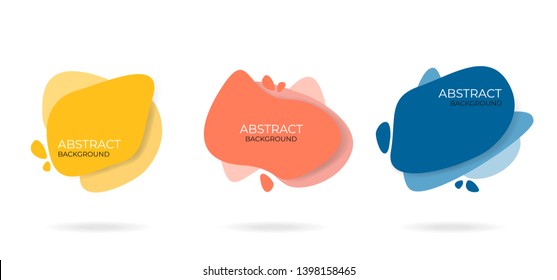 Set of 3d abstract color modern graphic elements. Dynamical form of flowing liquid. Abstract yellow, blue, pink background template for design poster,flyer, banner or presentation. Vector illustration