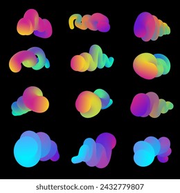 Set of 3d abstract colorful twisted liquid shapes. Creative design elements. Vector modern gradient shape elements for banner, background, poster
