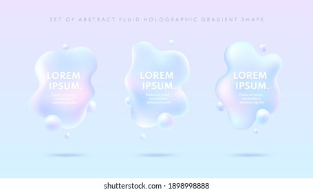 Conjunto de forma de gradiente holográfico de fluido abstracto 3d sobre fondo azul. El líquido da forma a un diseño realista y moderno. Ilustración del vector