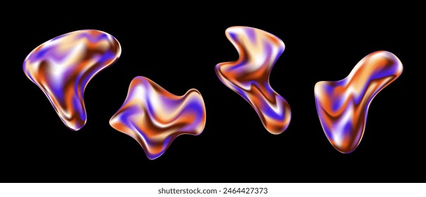 Set of 3d abstract liquid flowing shape gradient.Collection element for design.Vector stock illustration.