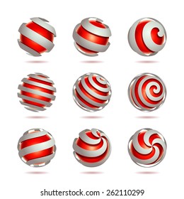 Set of 3d abstract vector red sphere element