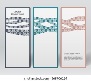 Set of 3d abstract vertical colorful banners template with Islamic geometric wavy pattern
