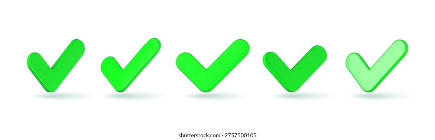 Set of 3D approved check mark icon isolated on background. Verification and confirmation symbol representing success, approval, validation, and quality assurance.