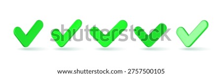 Set of 3D approved check mark icon isolated on background. Verification and confirmation symbol representing success, approval, validation, and quality assurance.
