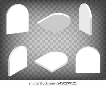 Set of 3d arches on transparent background. Arch 3d icon illustration with different views and angles.  Abstract concept of graphic elements for your design. EPS10.