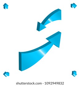 Set of 3d Arrow Vector Icons. Blue Glossy Direction Symbol or Communication Sign Isolated on White Background