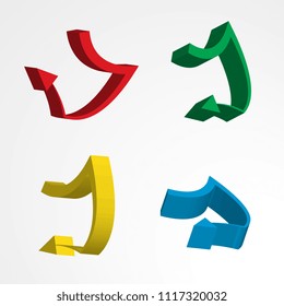 Set of 3d Arrow Vector Icons. Colorful Direction Symbols or Communication Signs Isolated on White Background