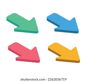 Set of 3d arrows in green, blue, red and yellow colors