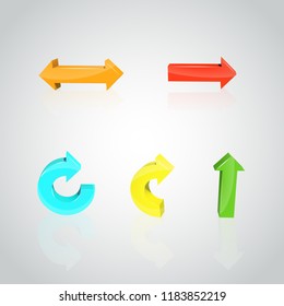 Set of 3D arrows. Threedimensional icon. Vector illustration. The reflection from the surface.