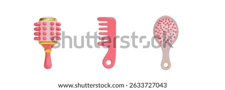 A set of 3d assorted hair combs. Brush, comb and massage comb. Vector illustration on isolated white background