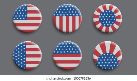 Set of 3d badges with american flag. Vector buttons, vector realistic illustration