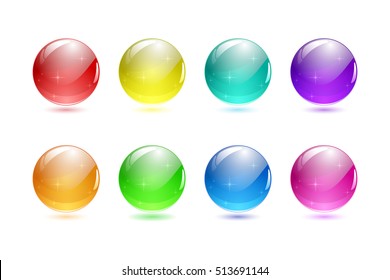 Set of 3d ball button. Icon for web. Vector design round sphere with star reflex
