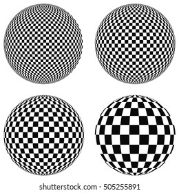 Set 3D balls with squares of black and white on a plane, sphere, vector
