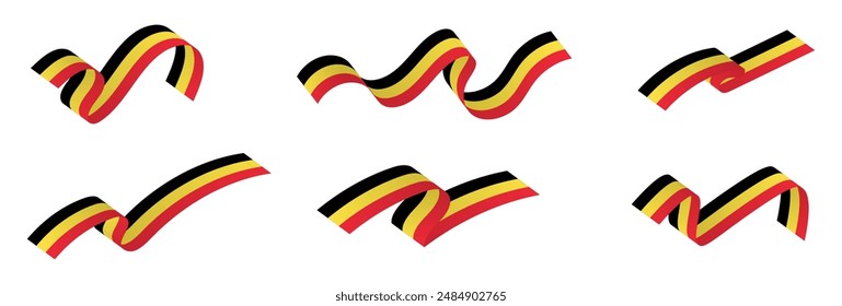 Set of 3d Belgium Flag Ribbons. Long Belgian flags, tri-color flag. 	
Belgian Flag ribbons isolated on white background. Editable Vector Illustration. EPS 10.