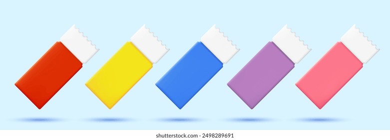 Set of 3d blank coupon. 3d voucher in red, blue, yellow, and purple colors. Vector empty realistic coupon design for big sale, special offer, discount voucher, and gift coupon. Vector illustration.