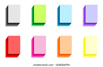 Set of 3D  blank sheets of paper with color shadow.  Vector graphic illustration. Flat design.