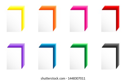 Set of 3D  blank sheets of paper with color shadow.  Vector graphic illustration. Flat design.