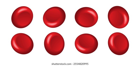 Set of 3D blood cell icon.Human red angle erythrocytes artery medical render science realistic close up.Macro biology research laboratory concept. Vector illustration