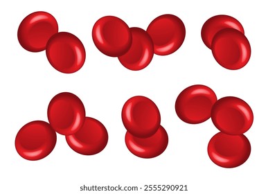 Set of 3D blood cell icon.Human red angle erythrocytes artery medical render science realistic close up.Macro biology research laboratory concept. Vector illustration