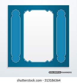 Set of 3d blue banners with Islamic elements, arabesque layout