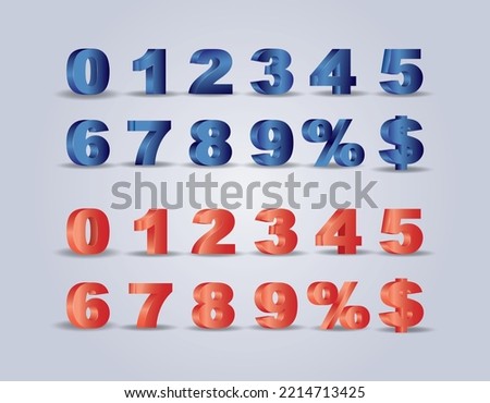 Set of 3D blue and red numbers sign. 3D Vector 0, 1, 2, 3, 4, 5, 6, 7, 8, 9. 3D number symbol.