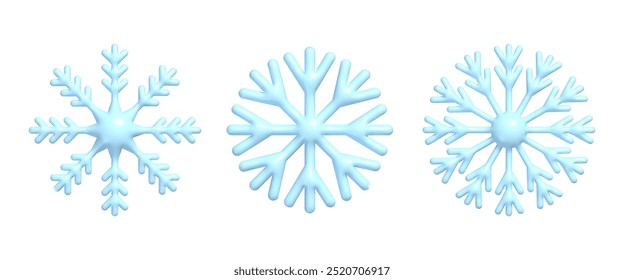 Conjunto de copos de nieve azul 3d. Año Nuevo realista y decoración de Navidad de copo de nieve de plástico