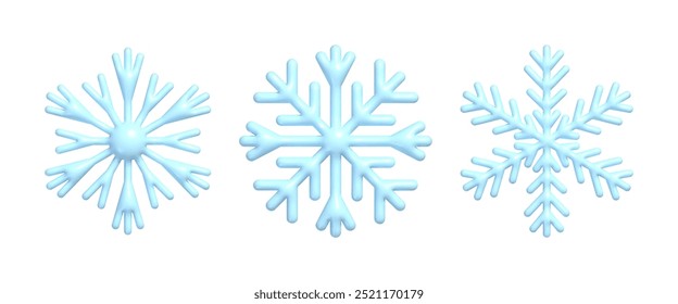 3D blaue Schneeflocken. Realistisches Neujahr und Weihnachtsdekoration aus Kunststoff Schneeflocke