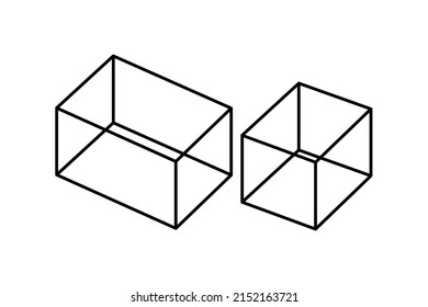 Set Of 3d Box Outline In Vector. Geometrical Shape Of Square And Rectangular Box Opened To Pack.