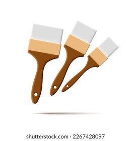 Set of 3D brushes of different sizes for painting walls. For the concept of construction and painting works.