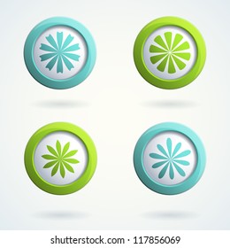 Set of 3d buttons with flowers. Vector  illustration.