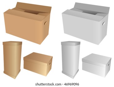 Set of 3d cardboard boxes, isolated on white background