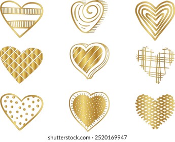 Set of 3d cartoon Golden heart shape toy collection, isolated on light pink background. Suitable for Valentine's Day and Mother's Day decoration, Design template for decoration, web banner, Valentines