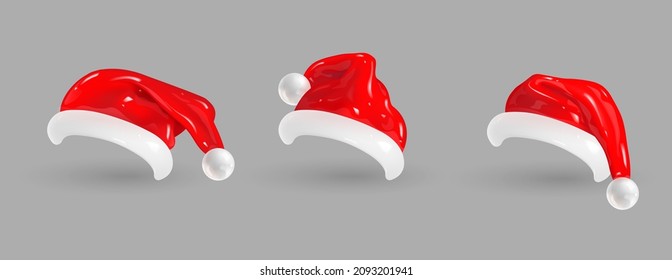 Dibujo en 3D: sombreros de Santa Claus aislados en fondo gris