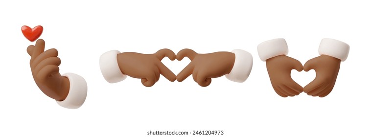 A set of 3D cartoon-style pens that create hearts to show love and care on a white background. Vector icon design, perfect for charity or Valentine's Day theme.